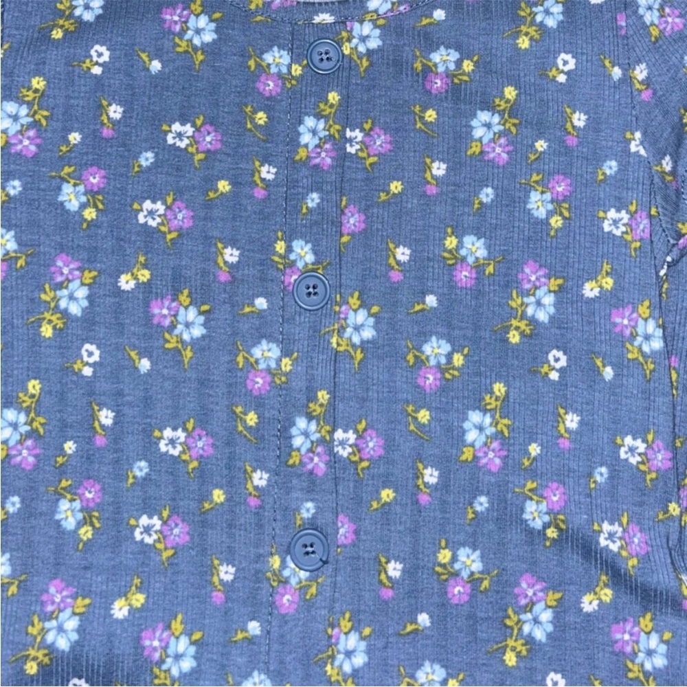 Girls ribbed button front floral dress - Picture 2 of 3